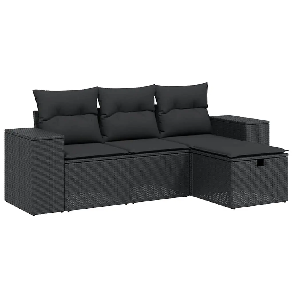 4 Piece Outdoor Garden Sofa Set Black Poly Rattan Cushions Patio Furniture