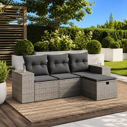 4 Piece Garden Sofa Set Grey Poly Rattan Outdoor Furniture with Cushions