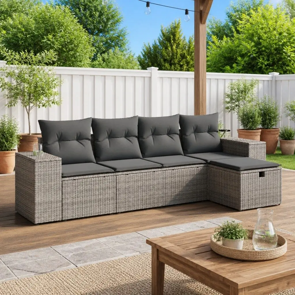 5 Piece Garden Sofa Set Outdoor Patio Furniture Grey Poly Rattan