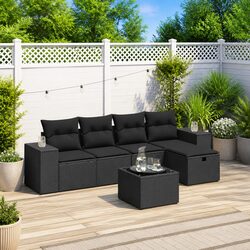 Specifications of 6-Piece Outdoor Sofa Set: Black Poly Rattan