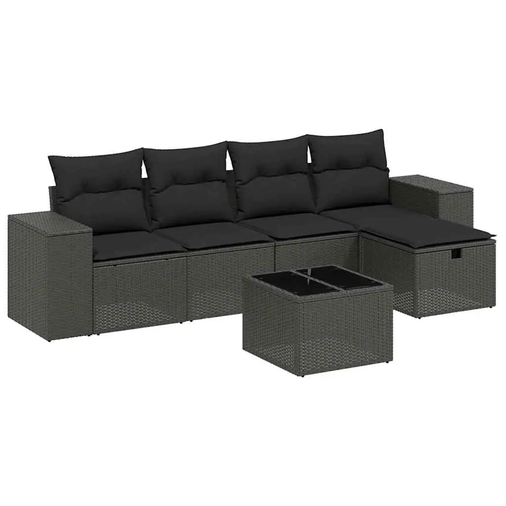 Garden Sofa Set Outdoor Furniture 6 Piece Black Poly Rattan Patio Lounge Seating