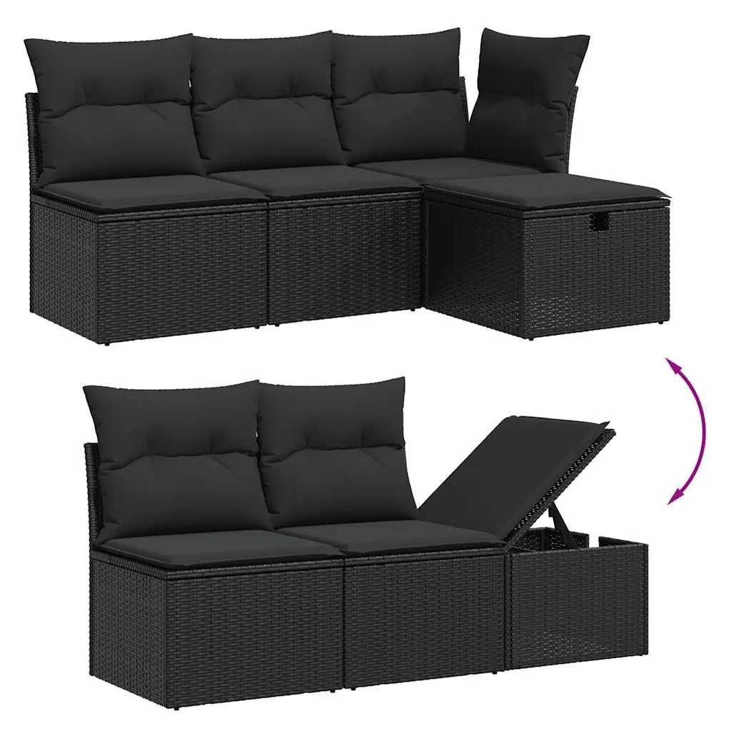 Garden Sofa Set Outdoor Furniture 6 Piece Black Poly Rattan Patio Lounge Seating