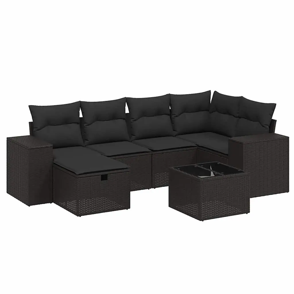 Garden Sofa Set Outdoor Patio Furniture 7 Piece Black Poly Rattan with Cushions