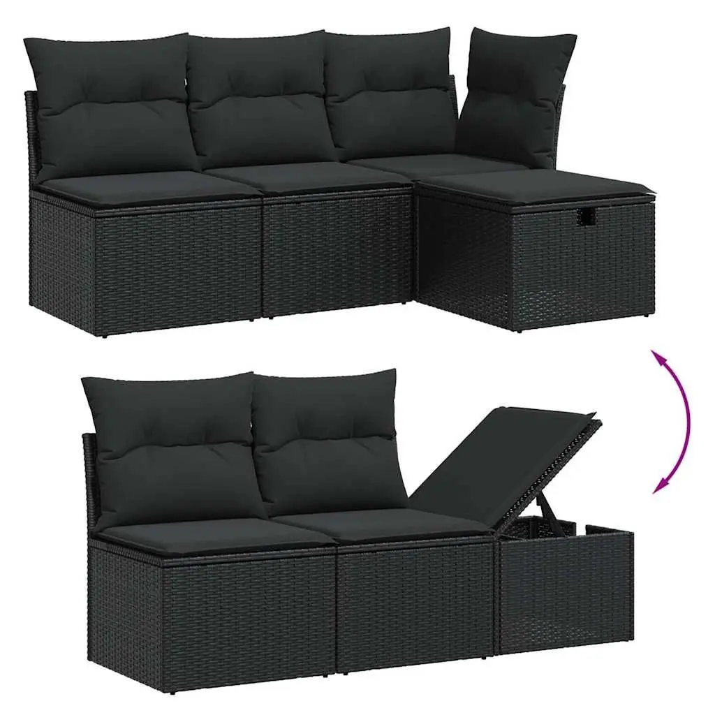 Garden Sofa Set Outdoor Patio Furniture 7 Piece Black Poly Rattan with Cushions