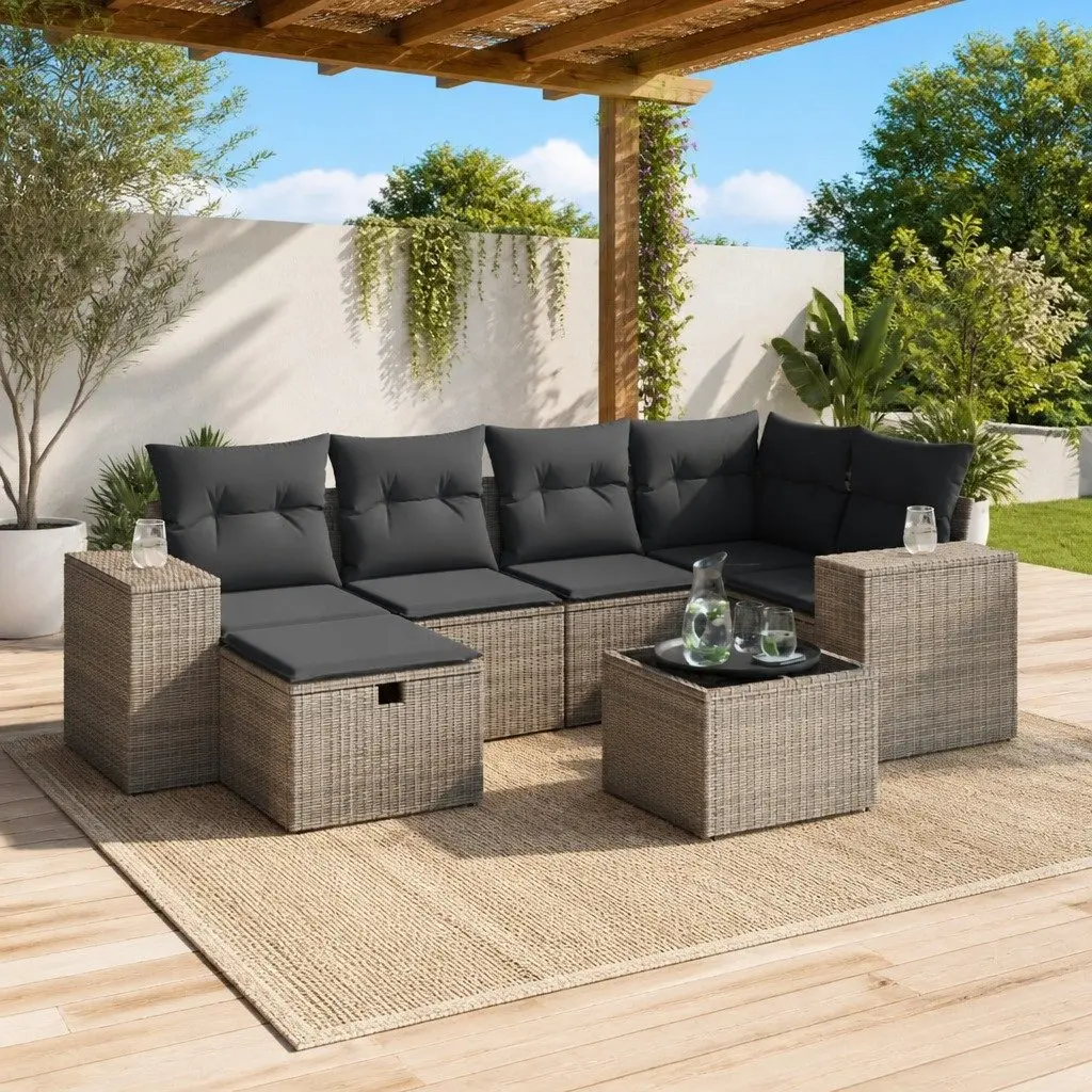 Garden Sofa Set Outdoor Furniture 7 Piece Grey Poly Rattan Modular Patio Lounge