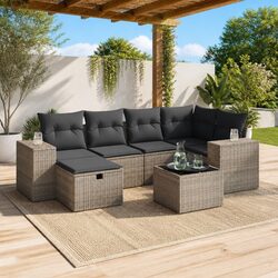 Garden Sofa Set 7 Piece Outdoor Furniture Grey Poly Rattan Modular Patio Lounge