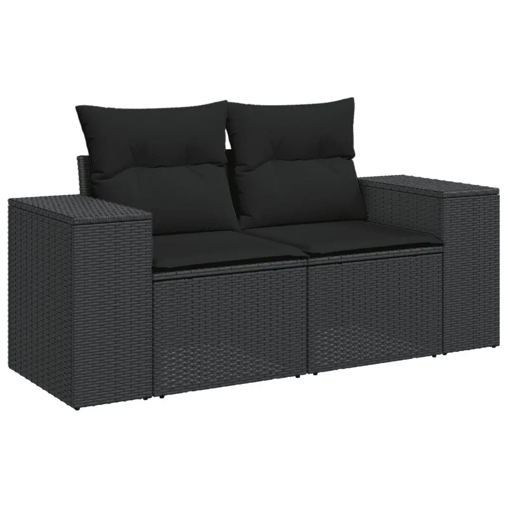 7 Piece Modular Sofa Set Patio Furniture Black PE Rattan with Cushions Outdoor Living
