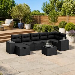 8-Piece Modular Garden Sofa Set in Black with Cushions