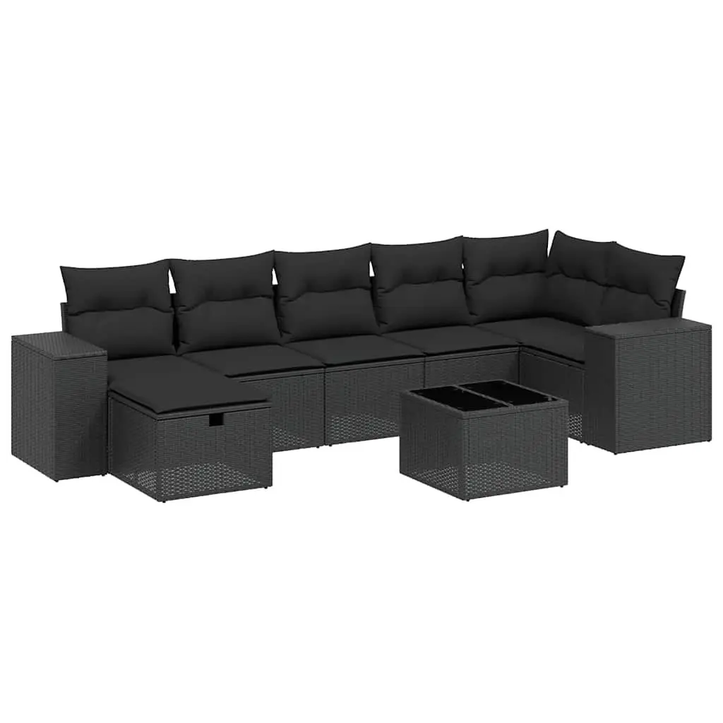 8-Piece Modular Garden Sofa Set in Black with Cushions