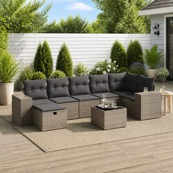8 Piece Garden Sofa Set: Grey Poly Rattan Details