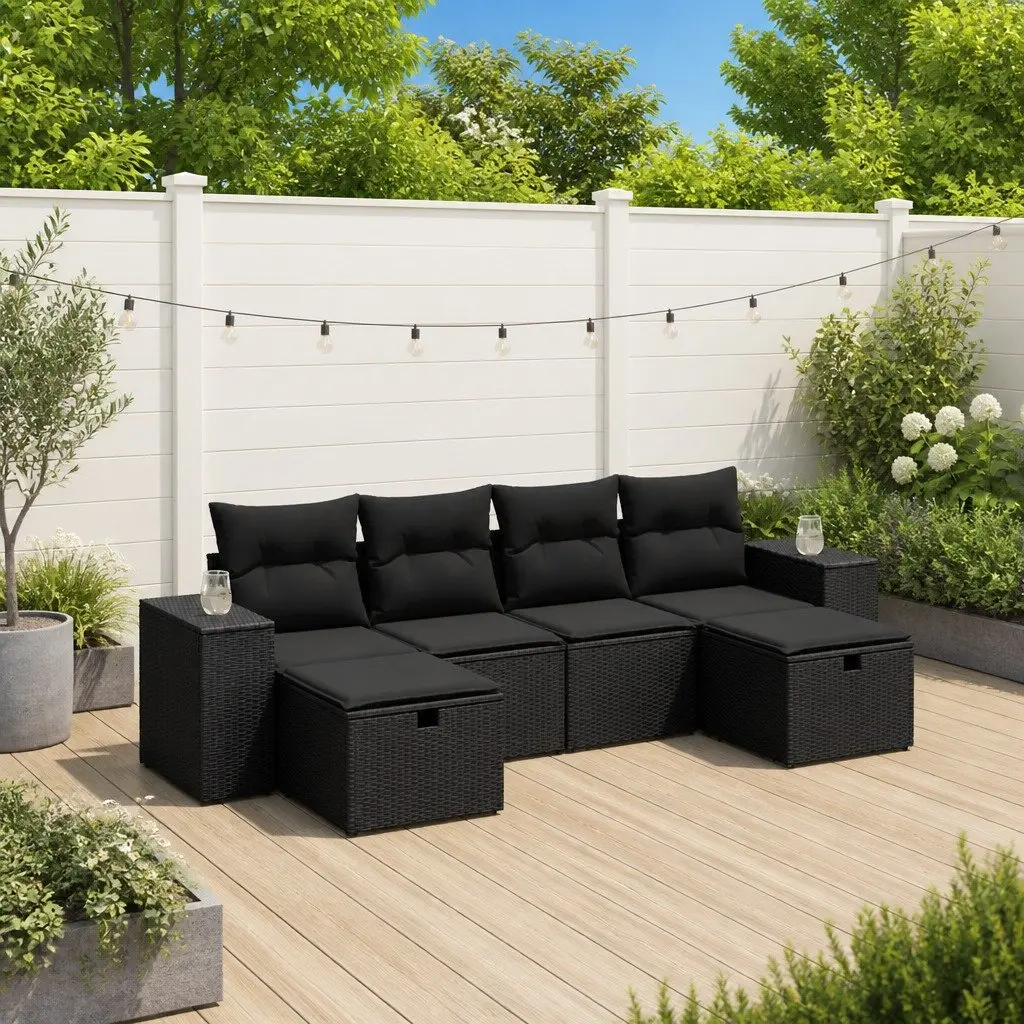 Garden Sofa Set Outdoor Furniture 6 Piece Patio Seating with Cushions Black