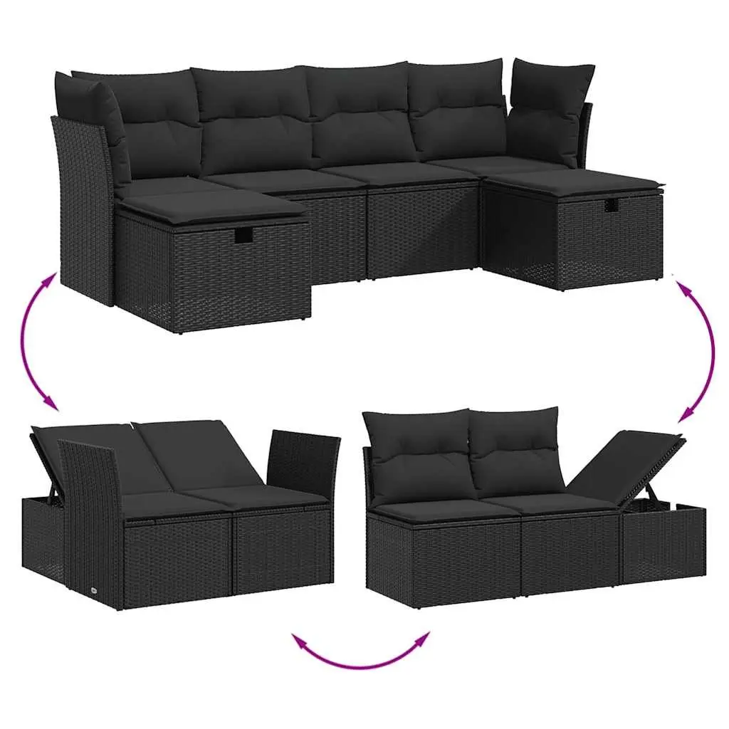 Garden Sofa Set Outdoor Furniture 6 Piece Patio Seating with Cushions Black