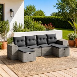 Grey Modular 6-Piece Garden Sofa Set with Cushions