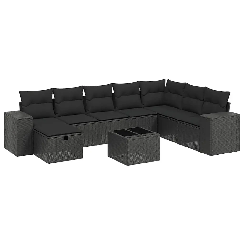 Garden Sofa Set 9 Piece Outdoor Furniture Patio Black Poly Rattan Modular