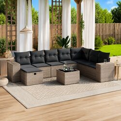 9 Piece Garden Sofa Set: Modular Grey Poly Rattan Design