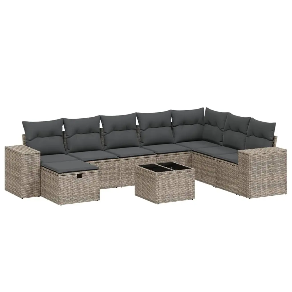 9 Piece Garden Sofa Set Outdoor Patio Furniture Grey Poly Rattan with Cushions
