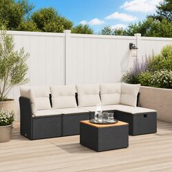 Garden Sofa Set 6 Piece Outdoor Furniture Patio Lounge Black Poly Rattan Modular