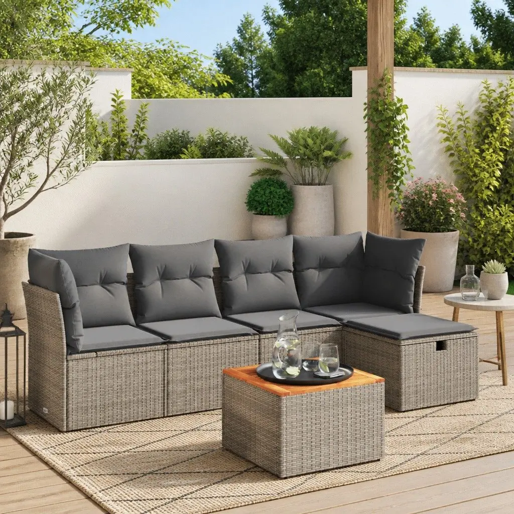 Garden Sofa Set Outdoor Patio Furniture Modular 6 Piece Grey Poly Rattan