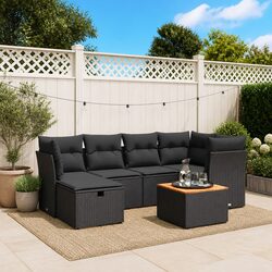 7 Piece Garden Sofa Set Outdoor Patio Furniture Black Poly Rattan with Cushions