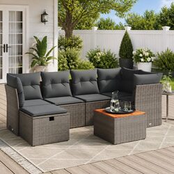 Garden Sofa Set 7 Piece Outdoor Furniture Patio Sectional Grey Poly Rattan with