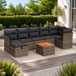 8-Piece Modular Outdoor Sofa Set with Acacia Table