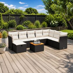 9 Piece Modular Outdoor Sofa Set with Black Poly Rattan