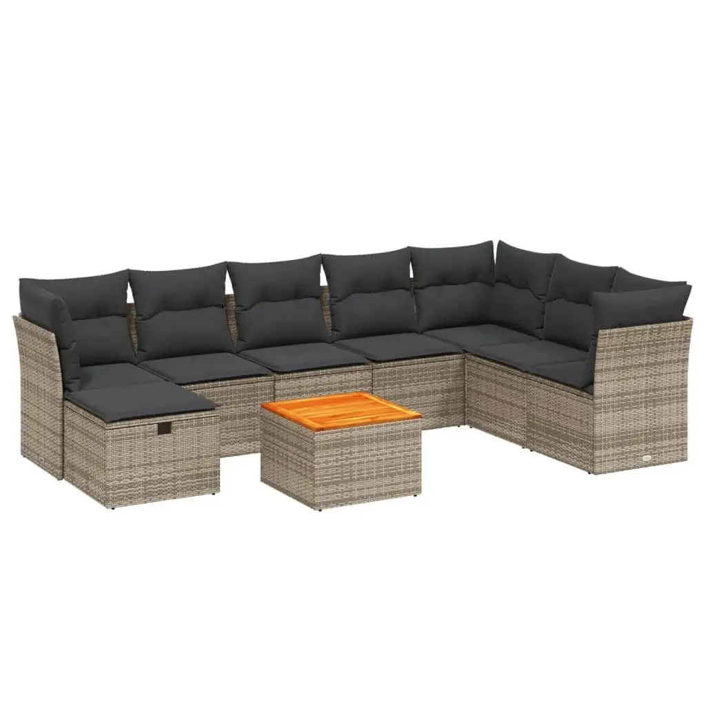 9-Piece Outdoor Sofa Set with PE Rattan and Acacia Top