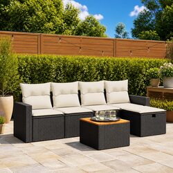 6 Piece Garden Sofa Set with Black Poly Rattan Frame