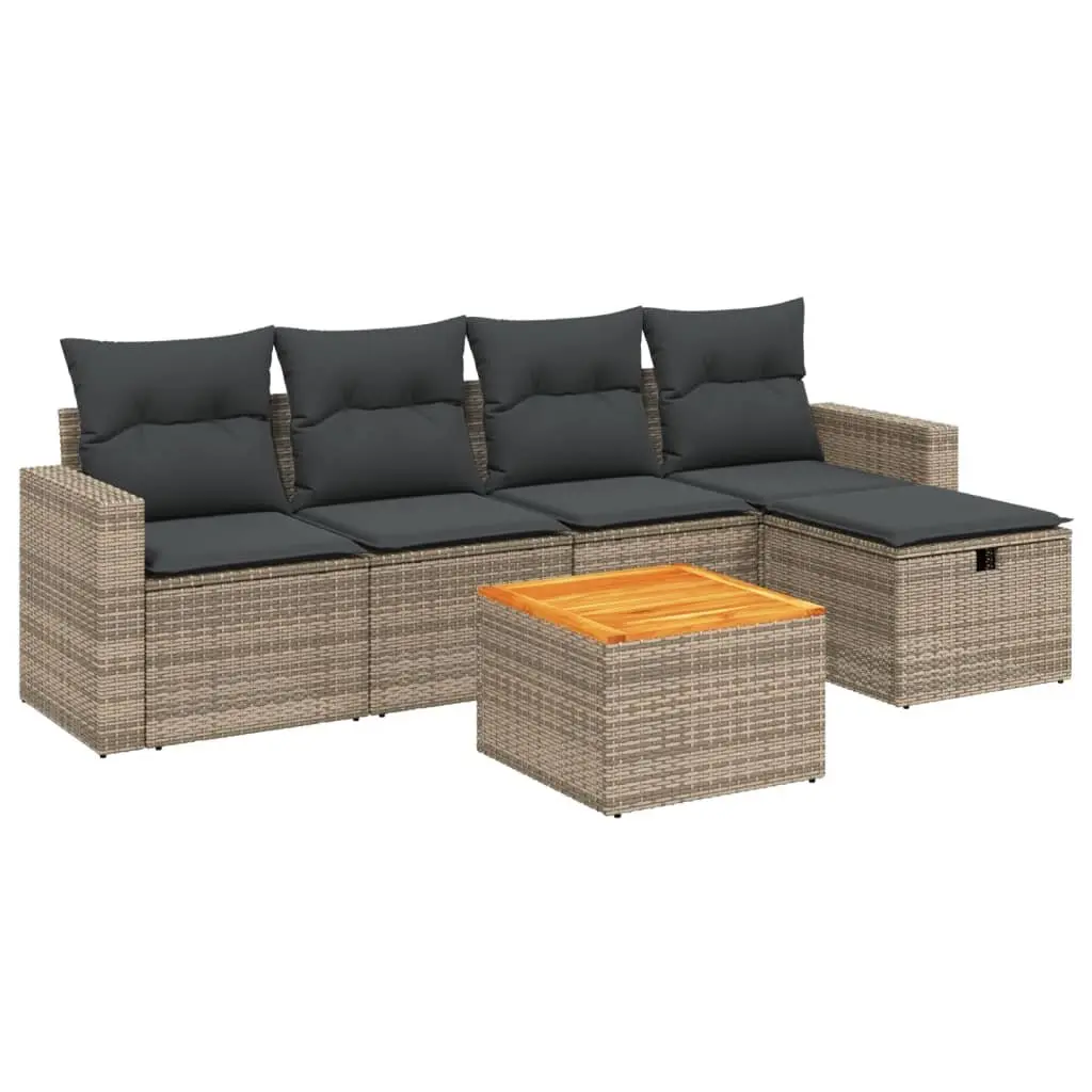 Garden Sofa Set 6 Piece Outdoor Furniture Grey Poly Rattan Patio Seating