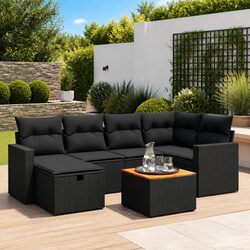 7 Piece Garden Sofa Set with Cushions Black Outdoor Patio Furniture Rattan