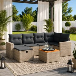 Garden Sofa Set 7 Piece Outdoor Patio Furniture Grey Poly Rattan Modular