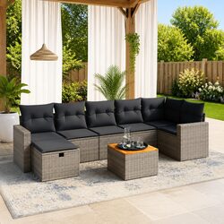 8 Piece Garden Sofa Set – Grey Poly Rattan Lounge Furniture