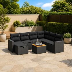 Detailed Specifications for Black 8-Piece Garden Sofa Set