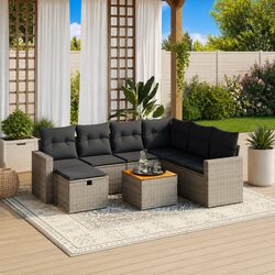 8-Piece Grey Patio Sofa Set: Dimensions & Materials Inside