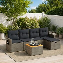 6-Piece Modular Garden Sofa Set with Acacia Table