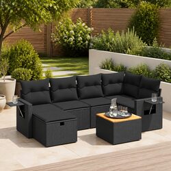 Garden Sofa Set 7 Piece Outdoor Furniture Patio Poly Rattan Black with Cushions