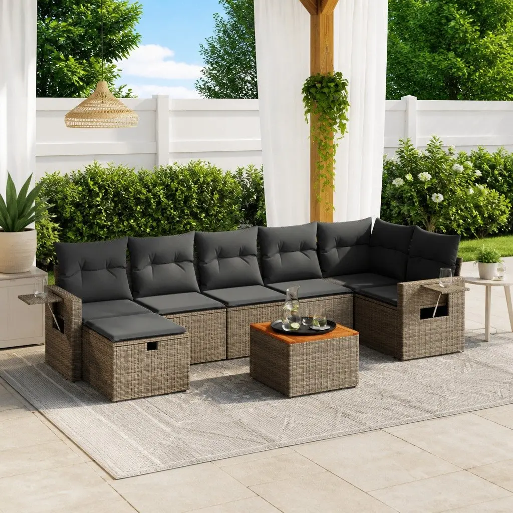 8 Piece Garden Sofa Set Grey Poly Rattan Outdoor Furniture Patio Seating with