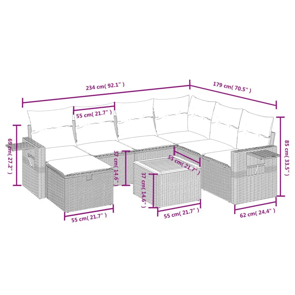 Garden Sofa Set 8 Piece Outdoor Furniture Grey Patio Lounge Seating with