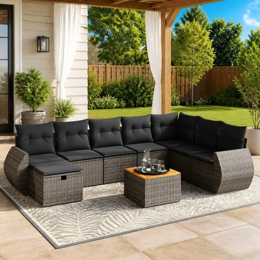 Garden Sofa Set Outdoor Furniture 9 Piece Patio Lounge Grey Poly Rattan Modular