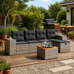 6-Piece Garden Sofa Set: Grey, Modular, Weather-Resistant