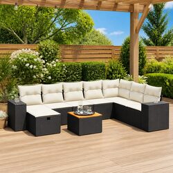 Garden Sofa Set 9 Piece Outdoor Furniture Black Poly Rattan Patio Lounge with