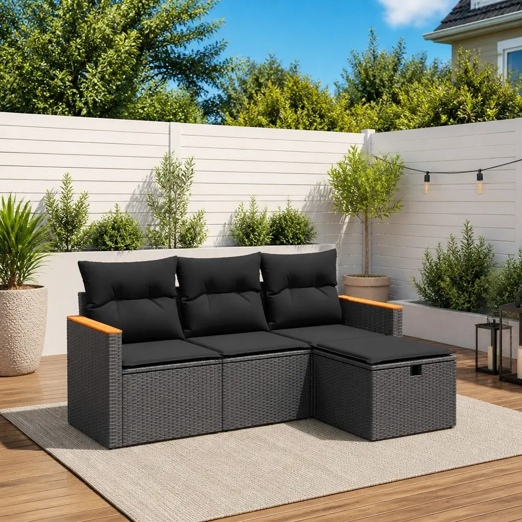 Garden Sofa Set 4 Piece Outdoor Patio Furniture Black Modular