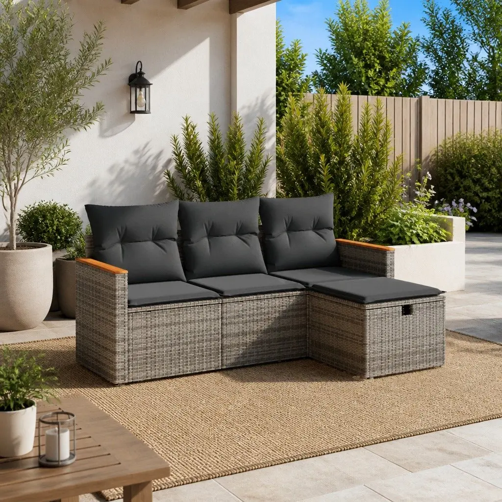 4 Piece Modular Garden Furniture Set Cushioned Outdoor Patio Sofa Grey
