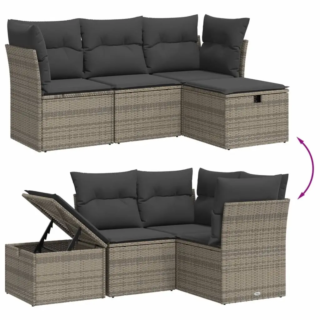 4 Piece Modular Garden Furniture Set Cushioned Outdoor Patio Sofa Grey