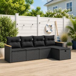 5-Piece Outdoor Sofa Set: Black Poly Rattan & Steel Frame
