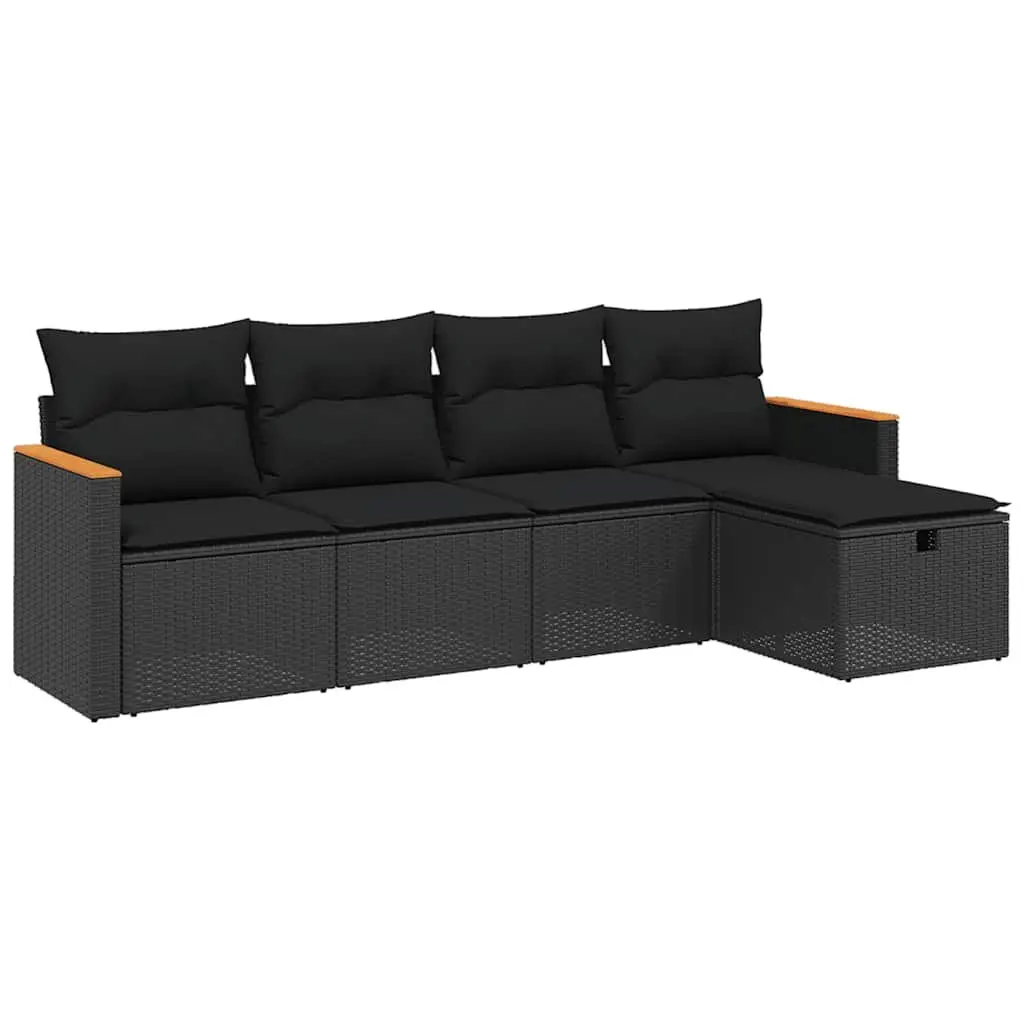 5 Piece Patio Sofa Set Outdoor Furniture Modular Black PE Rattan with Thick Cushions