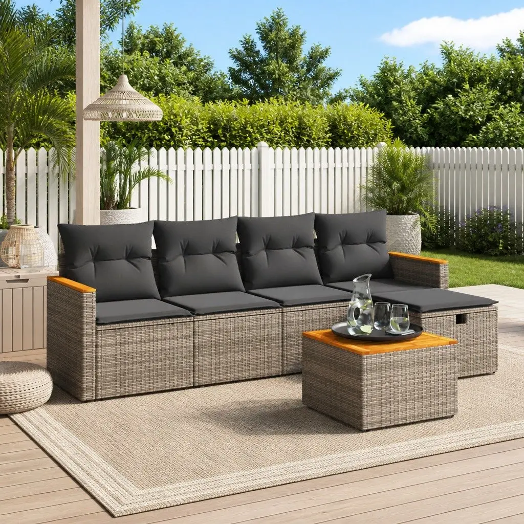 Garden Sofa Set Outdoor Furniture 6 Piece Grey Poly Rattan Patio Sectional
