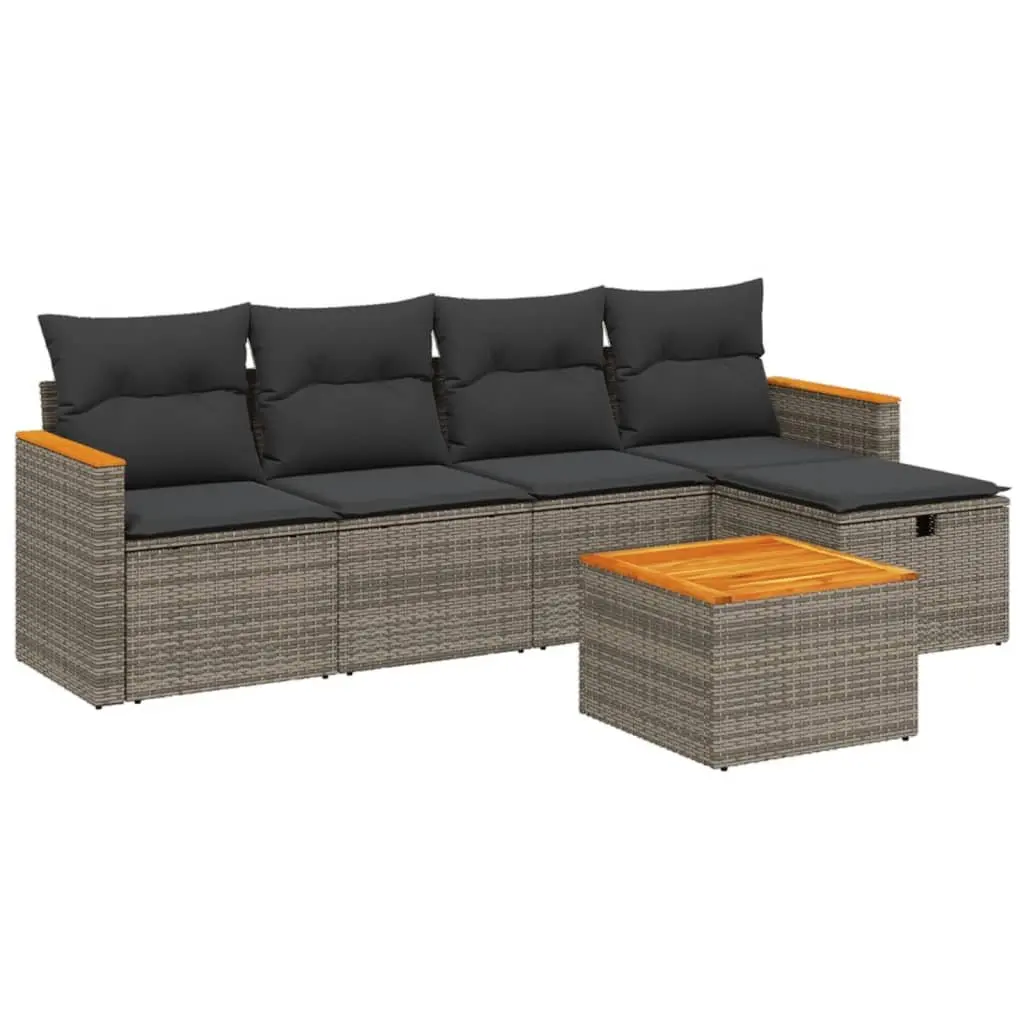 Garden Sofa Set Outdoor Furniture 6 Piece Grey Poly Rattan Patio Sectional
