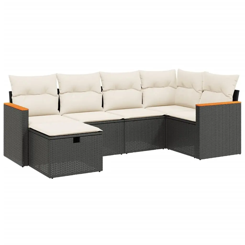 Garden Sofa Set Outdoor Furniture 6 Piece Black Poly Rattan