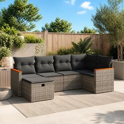 Garden Sofa Set 6 Piece Outdoor Furniture Patio Sectional Grey with Cushions